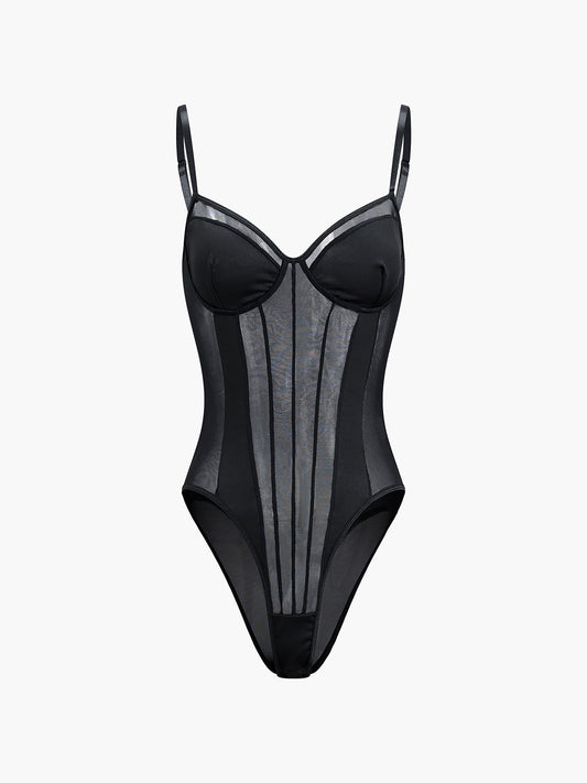 Adjustable Strap Mesh Corset Bodysuit