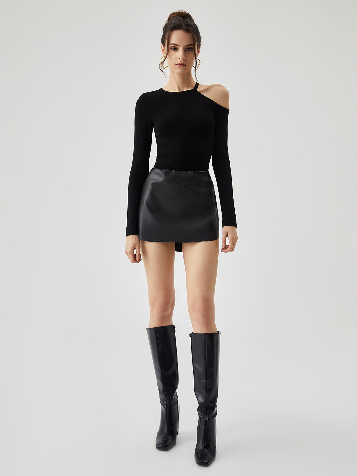 Asymmetric Cold Shoulder Cut-out Long Sleeve Top